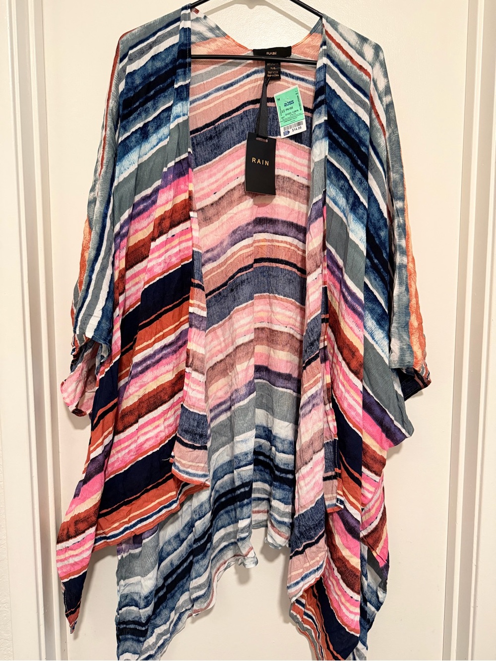 RAIN Striped Open Front Swim Coverup - Multi Pink & Blue